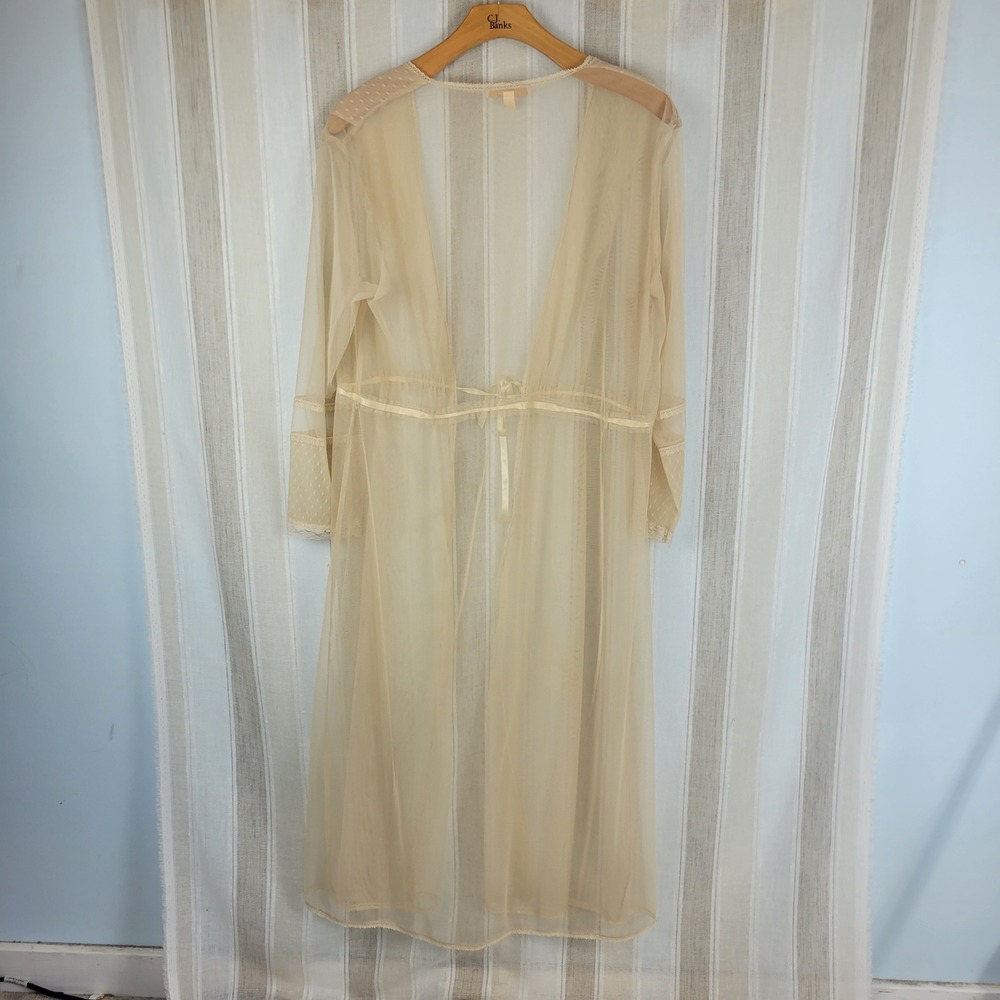 Vintage Flora Nikrooz Sheer Peignoir Robe Nightgown Cream Ivory Size Large/XL - Picture 6 of 16